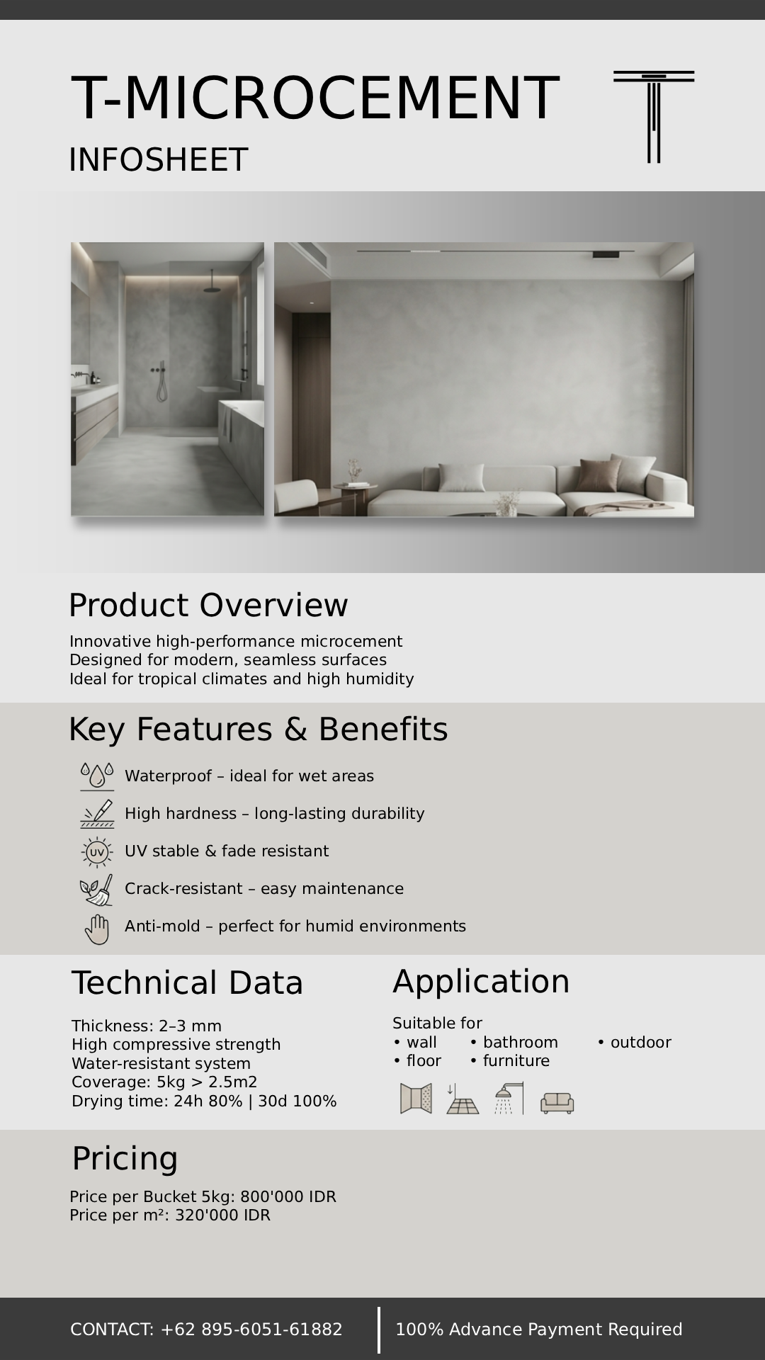 T-Microcement one-page flyer, page preview